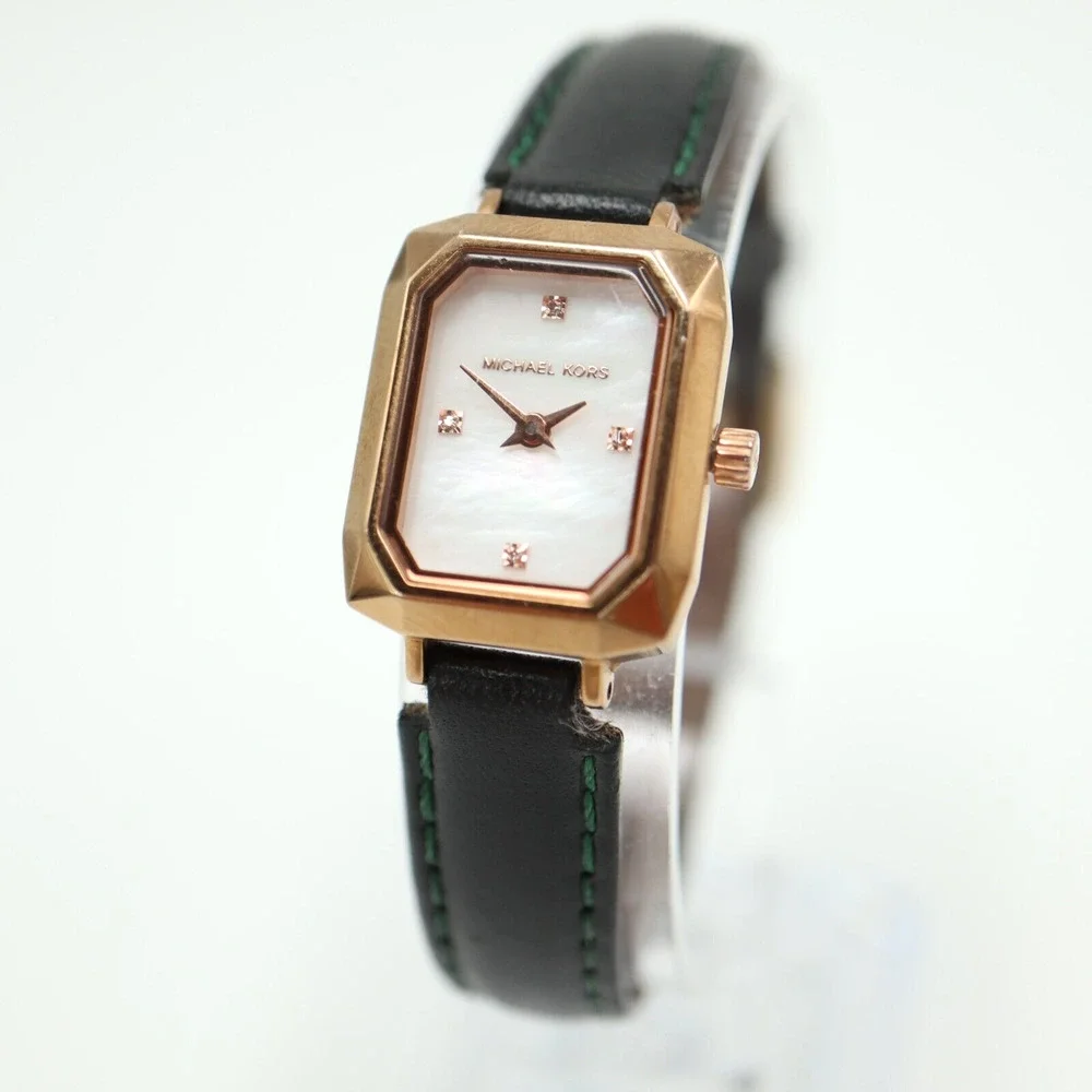 Michael Kors Alane Watch 18mm Rose Gold Tone MOP Rectangle Tank Leather MK2923
